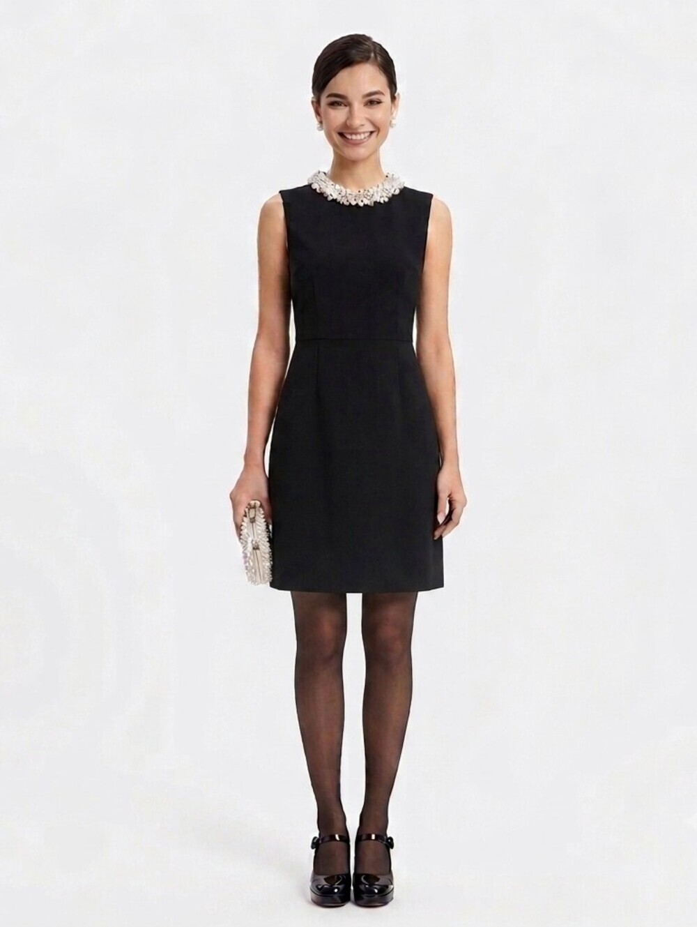 Betsey Johnson Pearl Rhinestone Collar Shift Black Cocktail Dress - Size 4